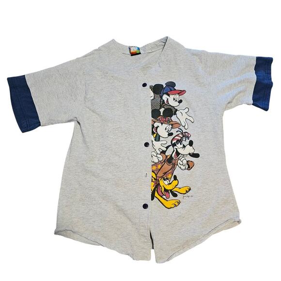 Disney Vintage‎ Mickey & Friends Button Up Gray Baseball Jersey Shirt Medium ? - Picture 1 of 11